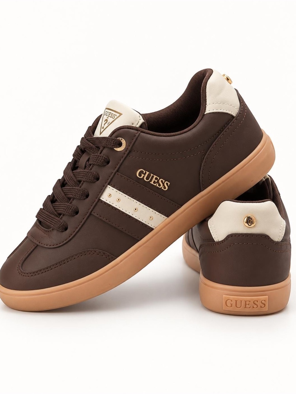 GUESS Men’s Brown and Cream Low-Top Sneakers with Gum Sole